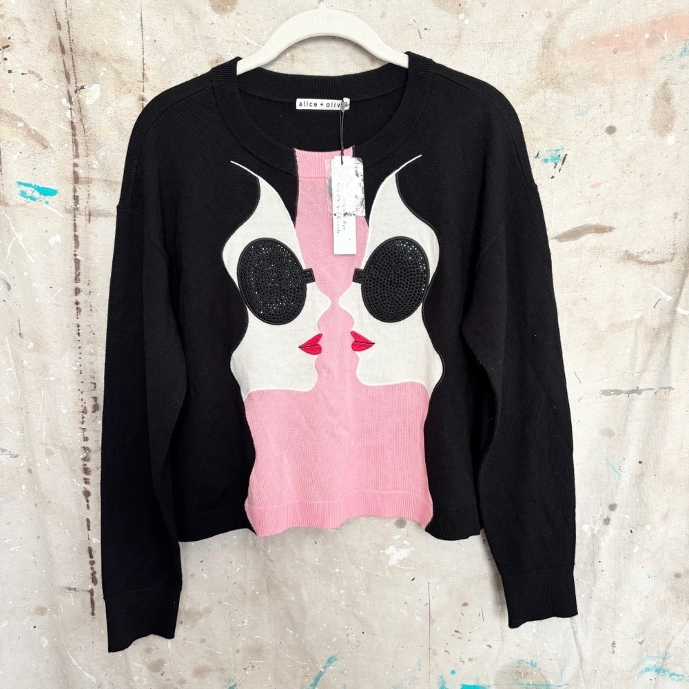 Alice and Olivia Gleeson Wool Lady Sweater in Pink - Picture 3 of 6